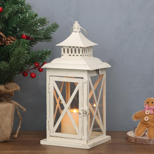 Lantern Decorative Indoor & Outdoor, Large Hanging Candle Lanterns Home Decor, Vintage Metal Candle Holders for Front Porch Patio Wedding Party, Halloween Christmas Decorations (Black)