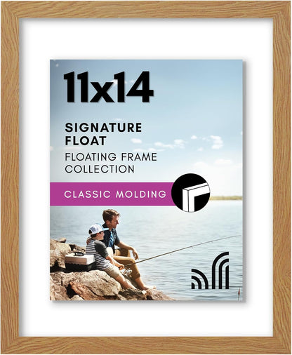 Americanflat 8x10 Floating Picture Frame with Polished Crystal-Clear Glass - Use as 5x7 Picture Frame or Display 4x6 Photo - Signature Float Collection - Photo Frames for Tabletop or Wall - Black
