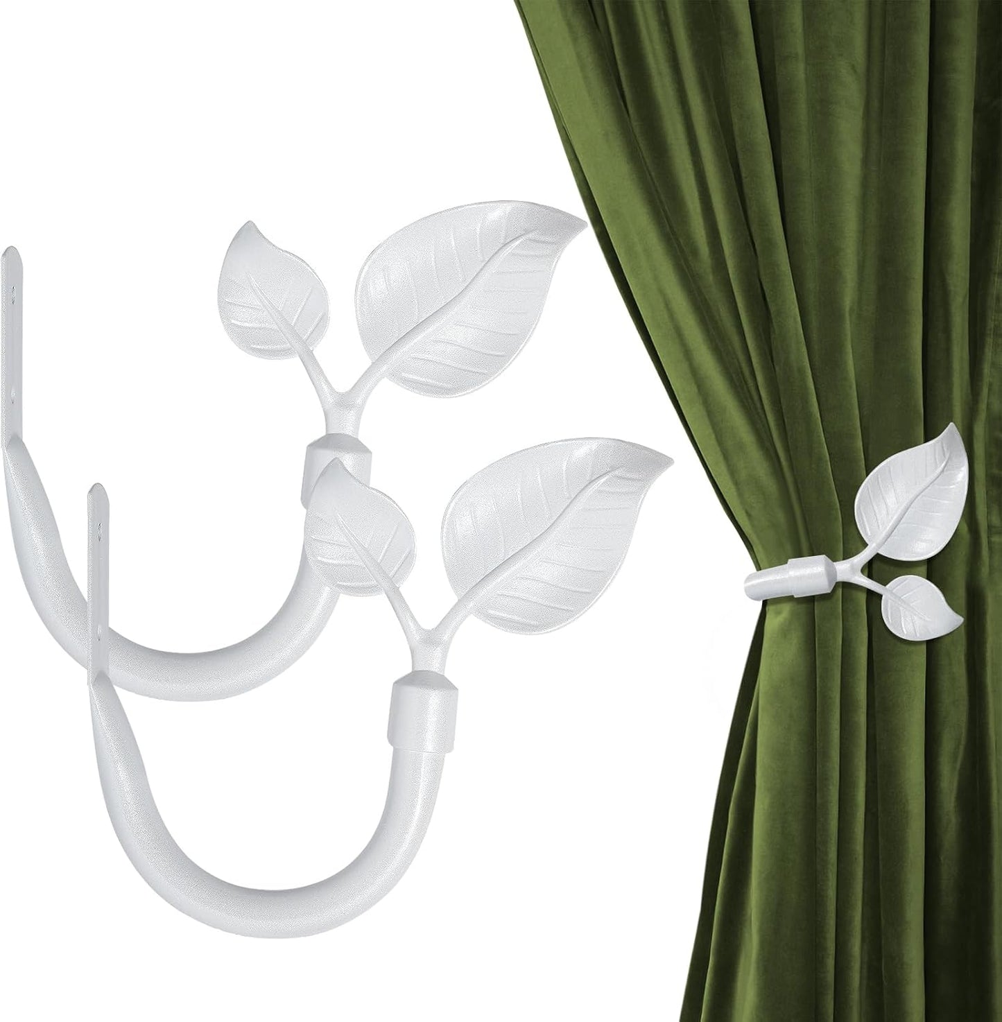HIKMLK Leaf Shaped Curtain Tieback Holdbacks 2pcs, Handmade Metal Curtain Side Holders for Wall, Curtain Hook Pull Backs for Drapes Window Decoration