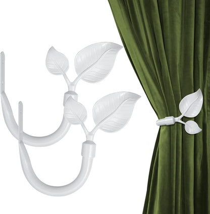 HIKMLK Leaf Shaped Curtain Tieback Holdbacks 2pcs, Handmade Metal Curtain Side Holders for Wall, Curtain Hook Pull Backs for Drapes Window Decoration