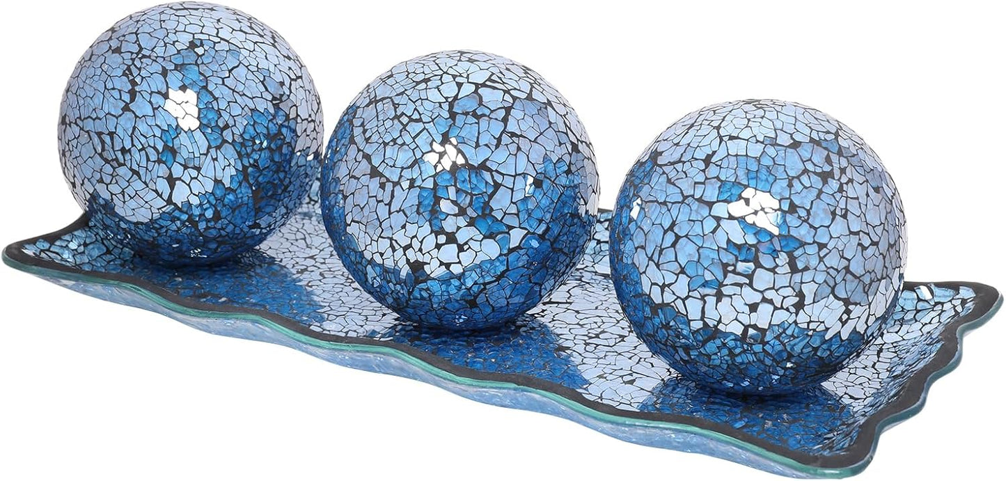 VCUTEKA Decorative Balls and Glass Bowl, 4 Inch Mosaic Sphere Balls Centerpiece Balls for Coffee Table, Home Decor, Wedding Party Decor, Green