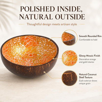 ChezMax Natural Coconut Bowl with Mother of Pearl Inlays - Key Bowl & Fruit Snack Holder (Blue-Gold)