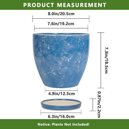 10 Inch Ceramic Planter Pot Round Plant Pot for Indoor Plants Outdoor Large Flower Pot with Drainage Hole and Saucer Blue