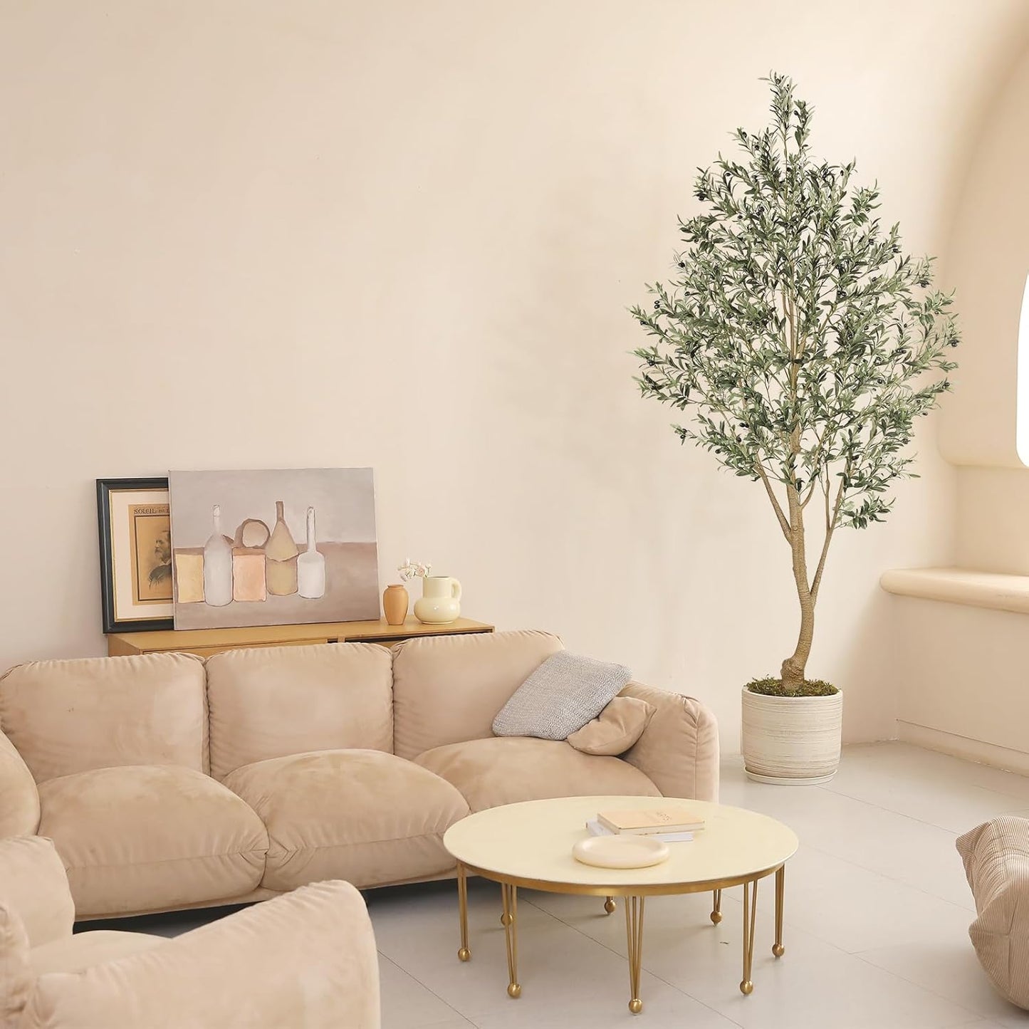 Realead Faux Olive Tree 7ft - Realistic Tall Olive Trees Artificial Indoor - Large Fake Olive Tree with Natural Wood Trunk and Lifelike Leaves - Artificial Olive Tree for Home Office Decor