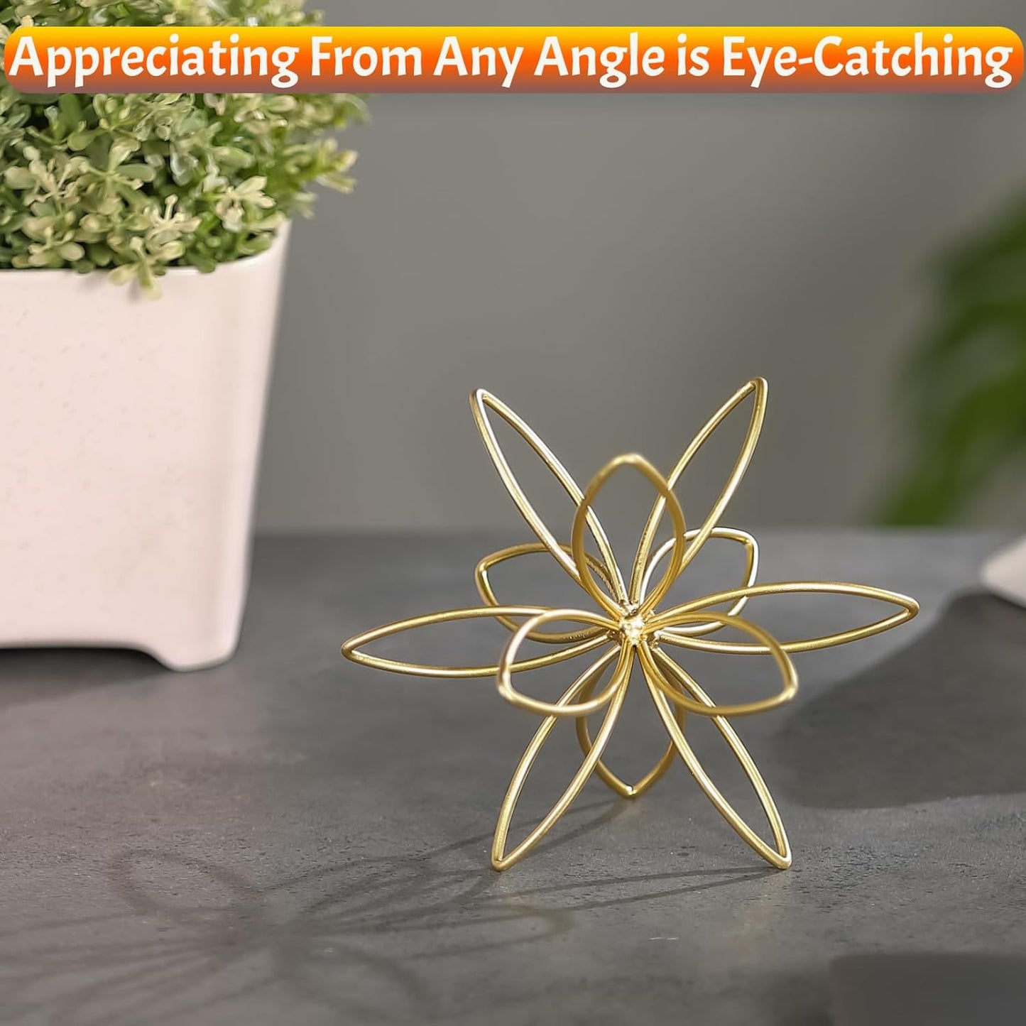 8" Gold Decorative Sphere, Metal Floral Tabletop Sculpture, Abstract Tabletop Decorative Ball for Home Metal Sphere Decor