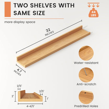 FLYJOE Picture Ledge Shelf, Floating Shelves Set of 2, 48 Inches Long Large Nursery Book Shelves for Toys Storage, Kids Bookshelf Wall Mounted for Living Room Bedroom Decor Books Photo Frames, Walnut