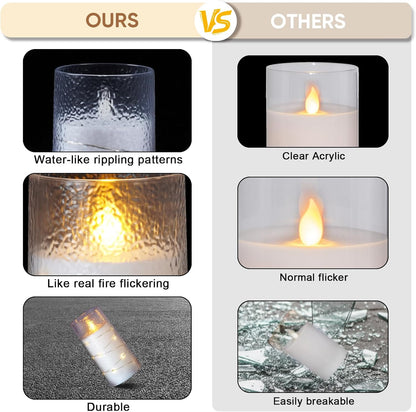 Homemory Flameless Candles with Embedded Star String Fairy Lights, Battery Operated Candles, LED Candle, Fake Candles with Remote Control and Timer for Halloween, Gray Acrylic, Set of 5(H4"5"6"8"8")