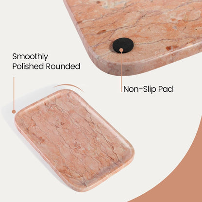 Marble Vanity Tray for Dresser Organizer, Travertine Bathroom Tray Countertop, Beige Decorative Serving Trays, Kitchen Sink Storage, Jewelry & Perfume Holder(Travertino Romano)
