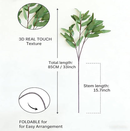 ANNIE&PANDA 3 Pack Faux Artificial Eucalyptus Stems with Faux Seeds 31'' Tall Fake Plants Leaves Olive Tree Branches Faux Greenery Stems for Bridal Wedding Bouquet Vase Table Centerpiece Decor