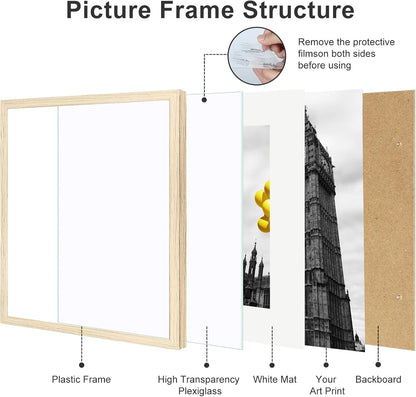 12x12 Picture Frame Set of 9, Display Pictures 8x8 with Mat or 12x12 without Mat, Multi Collage Gallery Square Photo Frames for Wall or Tabletop, Black