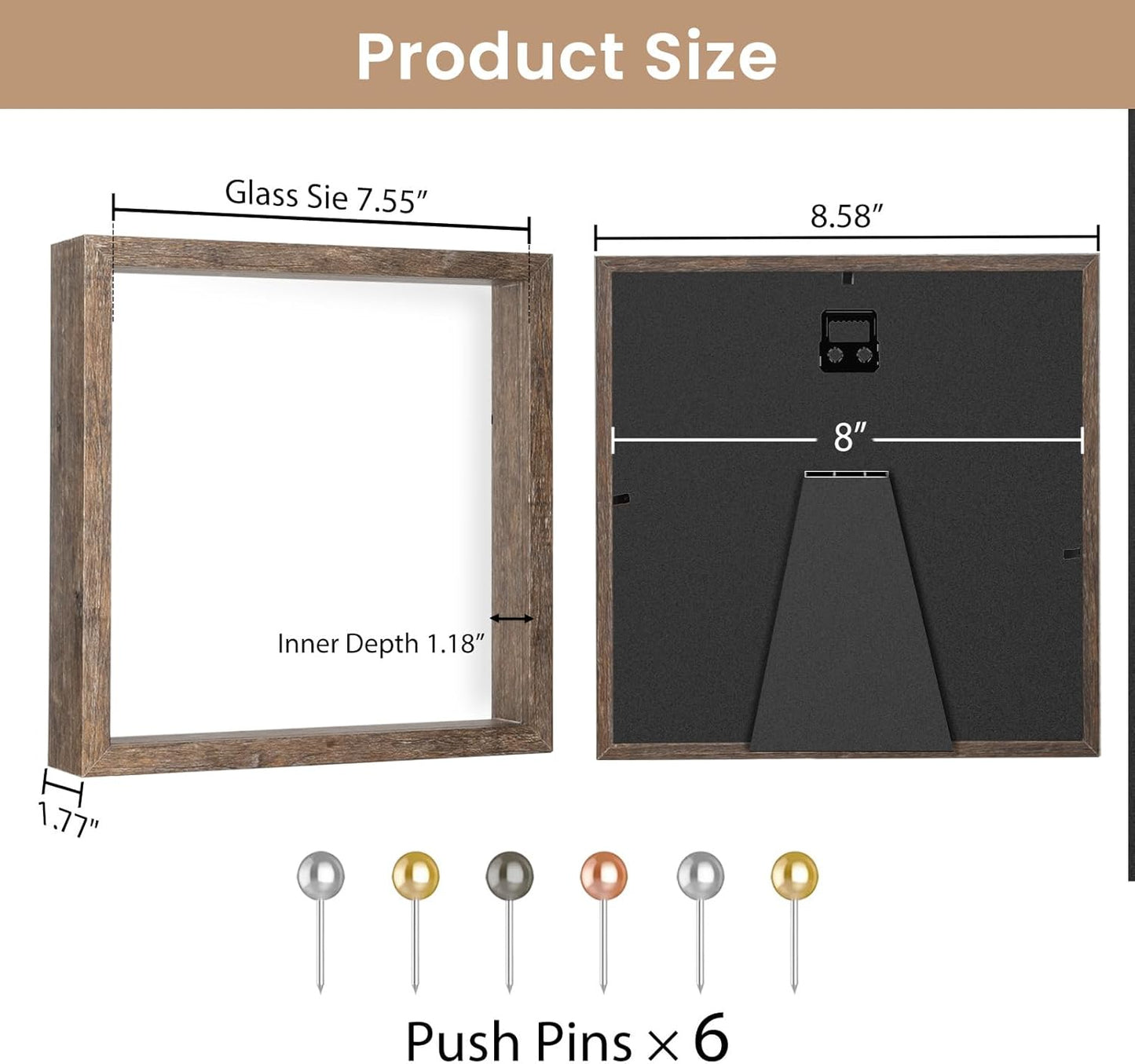 Califortree 8x8 Shadow Box Frame with Soft Linen Back - Push Pins Included, Memory Box Display Case for Flower, Tickets and 3D Items, Black