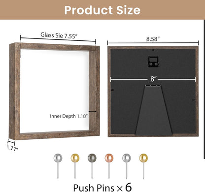 Califortree 8x8 Shadow Box Frame with Soft Linen Back - Push Pins Included, Memory Box Display Case for Flower, Tickets and 3D Items, Black
