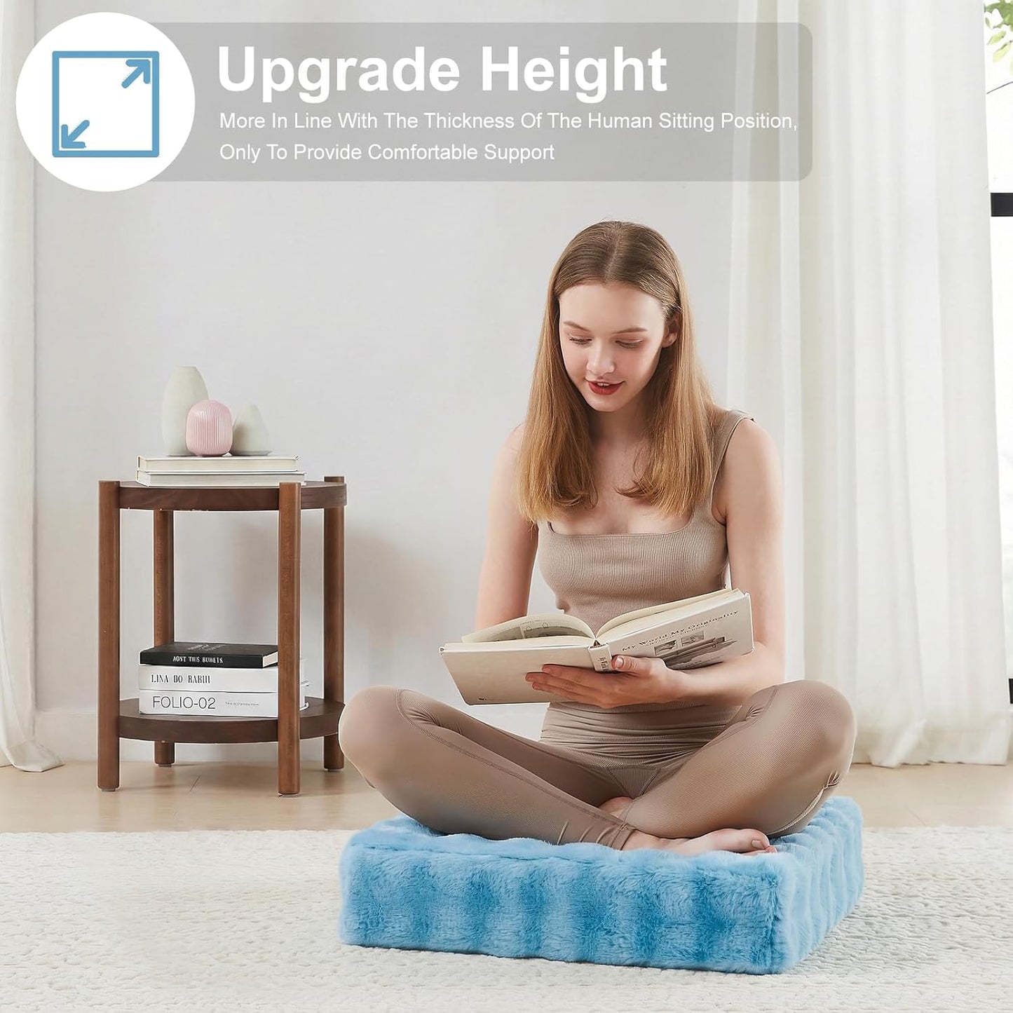 JKMAX 2 Pcs High Density Foam Floor Pillow - Upgraded Large Pillows Seating for Adults - Outdoor Floor Cushion with Soft Tufted Cover - Yoga Pillows for Sitting On Floor - 22 Inch Light Gray