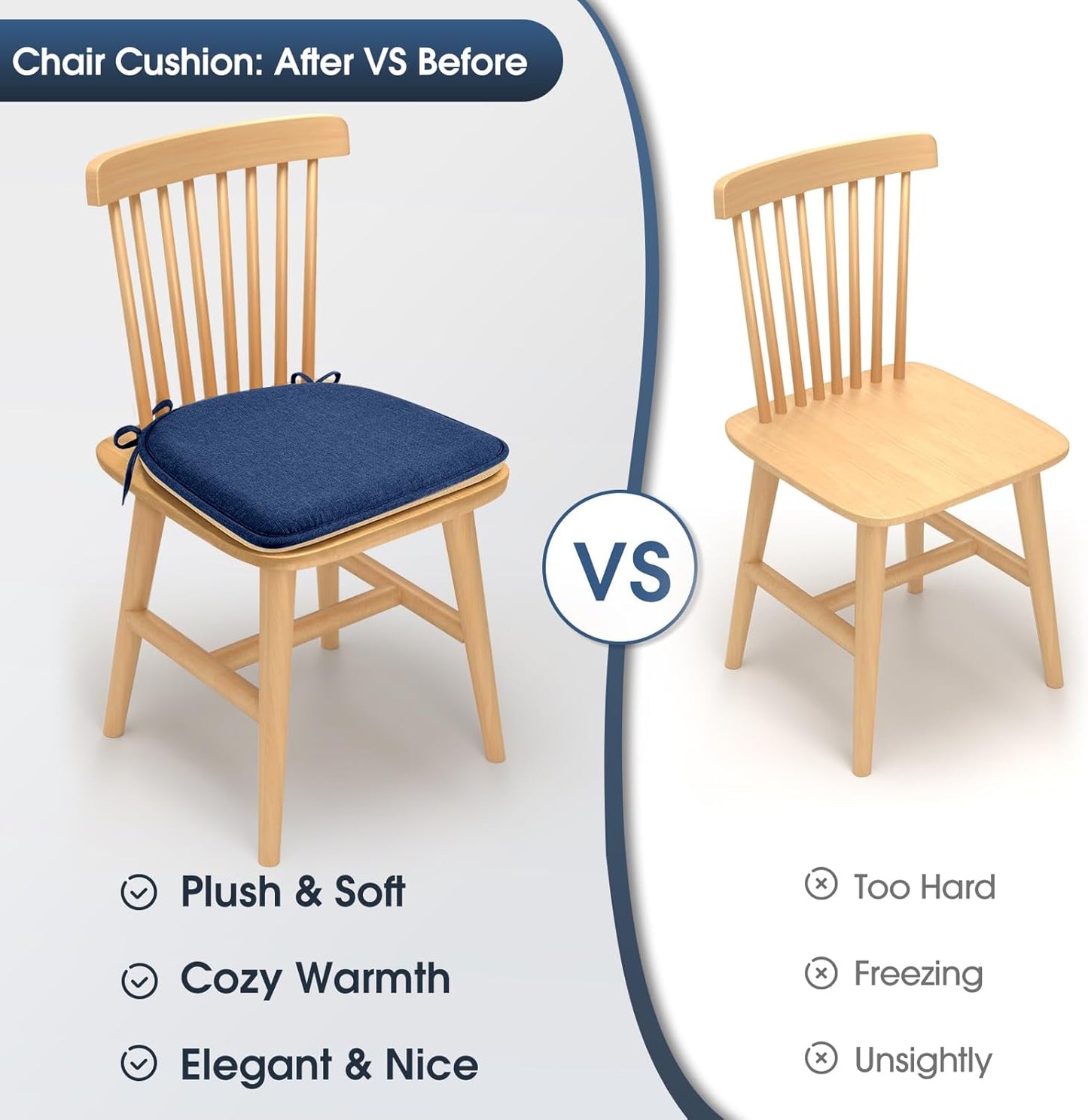 TushGuard Chair Cushions for Dining Chairs Set of 4, Soft Seat Cushions for Kitchen Chairs, Non-Slip Bottom with Ties, Comfortable Everyday Chair Pads, Grey