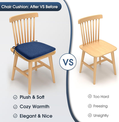 TushGuard Chair Cushions for Dining Chairs Set of 4, Soft Seat Cushions for Kitchen Chairs, Non-Slip Bottom with Ties, Comfortable Everyday Chair Pads, Grey