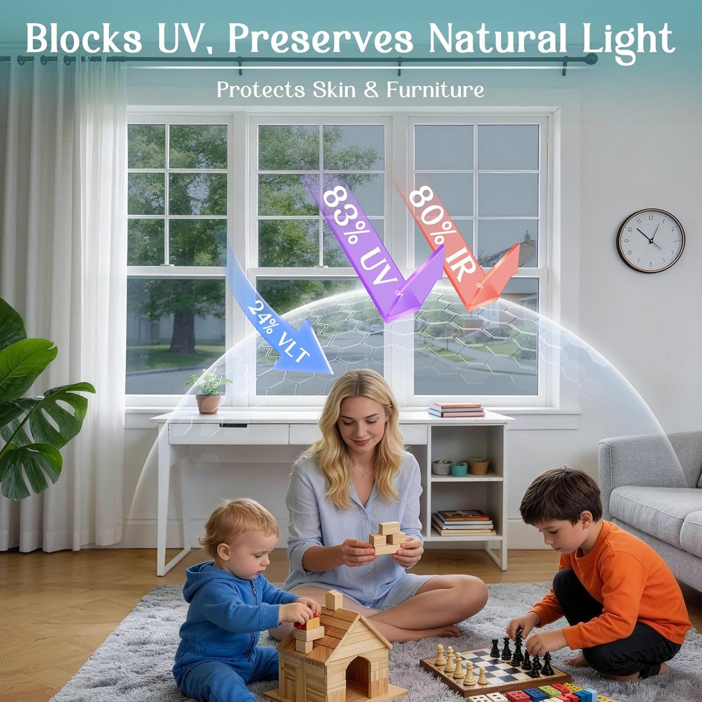 Haton Window Privacy Film, Stained Glass Rainbow Film Decorative Window Clings, Static Cling Sun Blocking Stickers Decals Coverings Tint for Home Heat Control, Non-Adhesive 17.5" x 78.7"