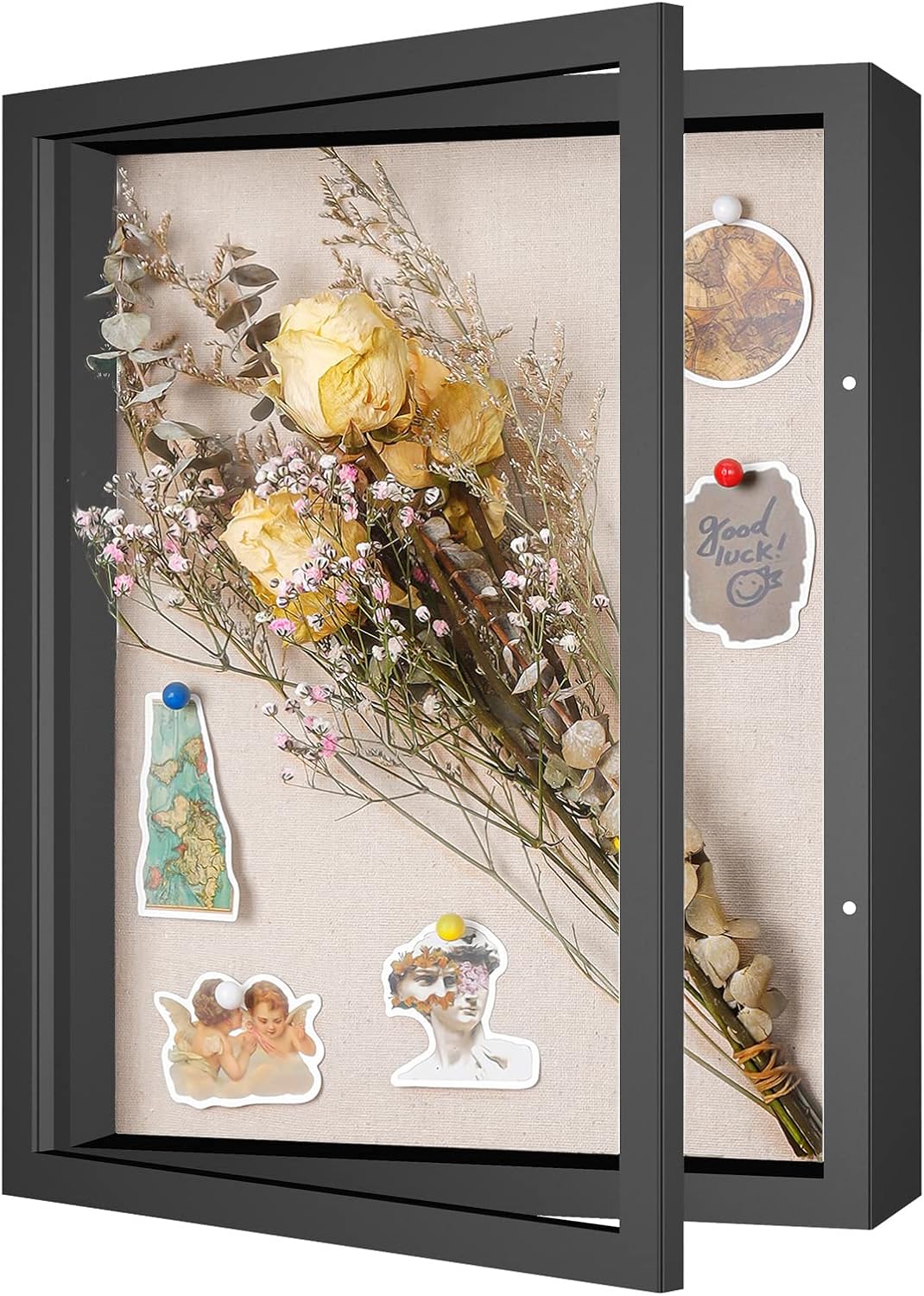 Califortree 8x10 Shadow Box Frame with Linen Back - Sturdy Rustic Memory Display Case of Flower, Pictures, Medals and More, White