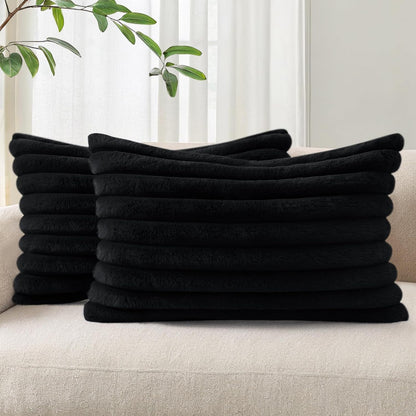 Pallene Faux Fur Plush Throw Pillow Covers 18x18 Set of 2, Luxury Soft Fluffy Striped Decorative Pillow Covers for Sofa, Couch, Living Room, Cream White