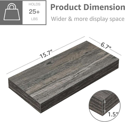 QEEIG Floating Shelves for Wall Bathroom Shelf Bedroom Kitchen Living Room Hanging Book Shelves Small Farmhouse Decor 16 inch Set of 3, Rustic Brown (015-BN3)