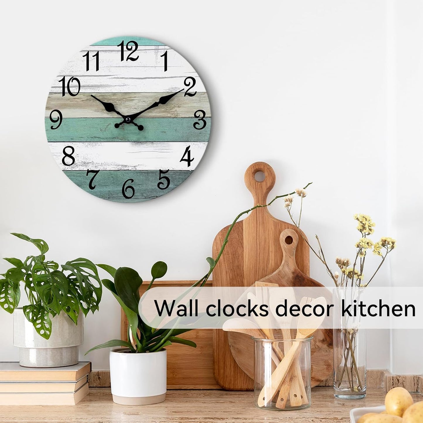 CHYLIN Wall Clock, Silent Non Ticking Battery Operated, Rustic Coastal Country Clock Decorative for Bathroom Kitchen Bedroom 8