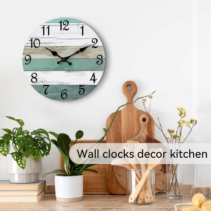 CHYLIN Wall Clock, Silent Non Ticking Battery Operated, Rustic Coastal Country Clock Decorative for Bathroom Kitchen Bedroom 8