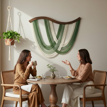 Mindsoft Green Macrame Wall Hanging Dip Dyed Yarn Wall Art, Modern Boho Decor Handmade Cotton Rope Tapestry for Bedroom, Living Room, Nursery, 31.5 x 23.6 Inch