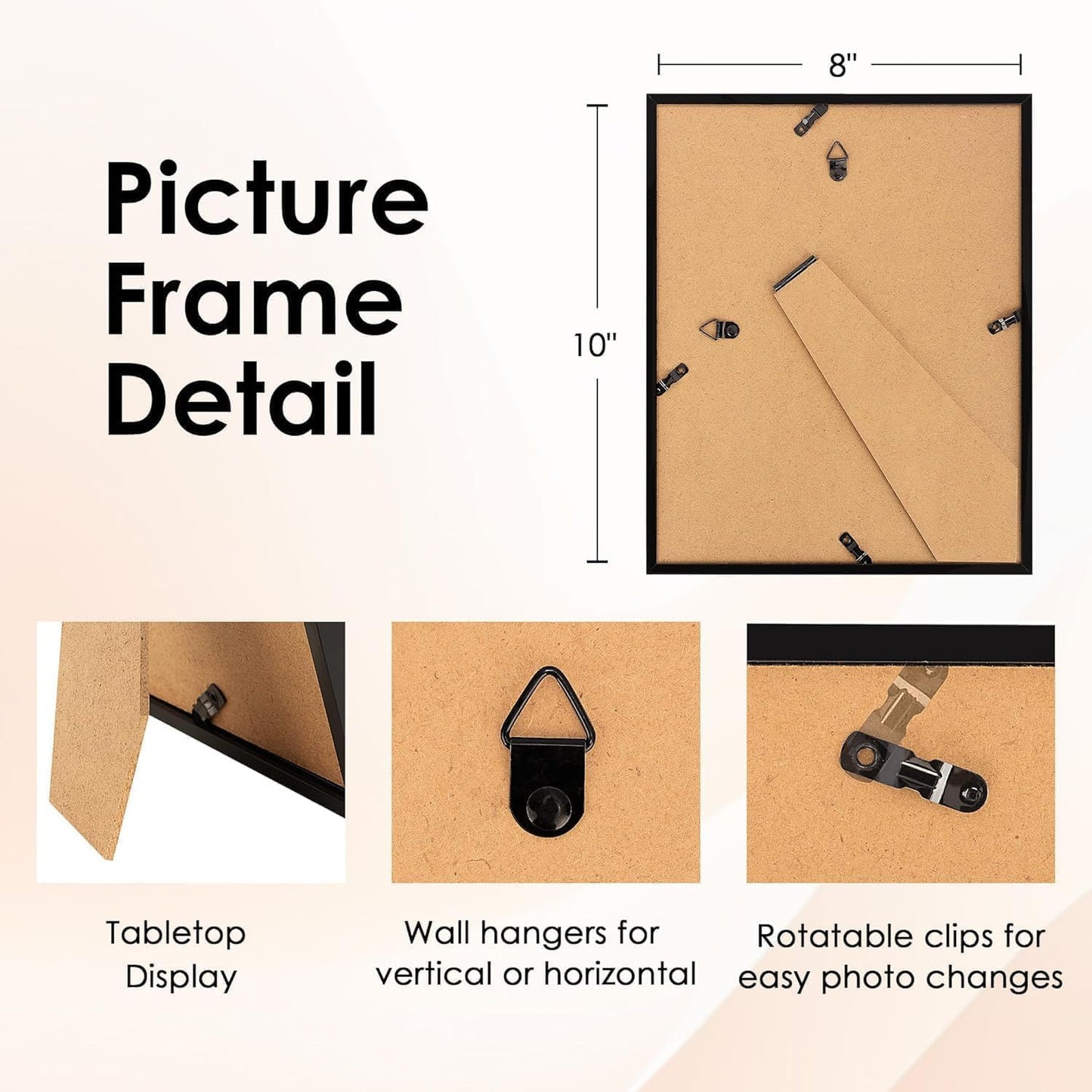 FIXSMITH 10 Pack Picture Frames Collage Wall Decor for Mounting or Tabletop Display, Gallery Wall Frame Set with Two 8x10 Black Frames, Four 5x7 Frames and Four 4x6 Frames, Multi-Pack Photo Frame Set