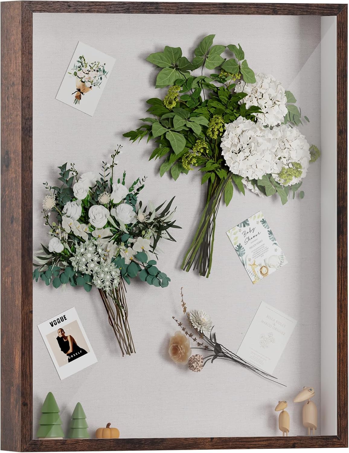 Muzilife 8x8 Shadow Box Picture Frame with Linen Board - Deep Wood & Glass Display Case Ready to Hang Memory Box Baby Sports Memorabilia, Pins, Awards, Medals, Wedding, Tickets and Photos (Black)