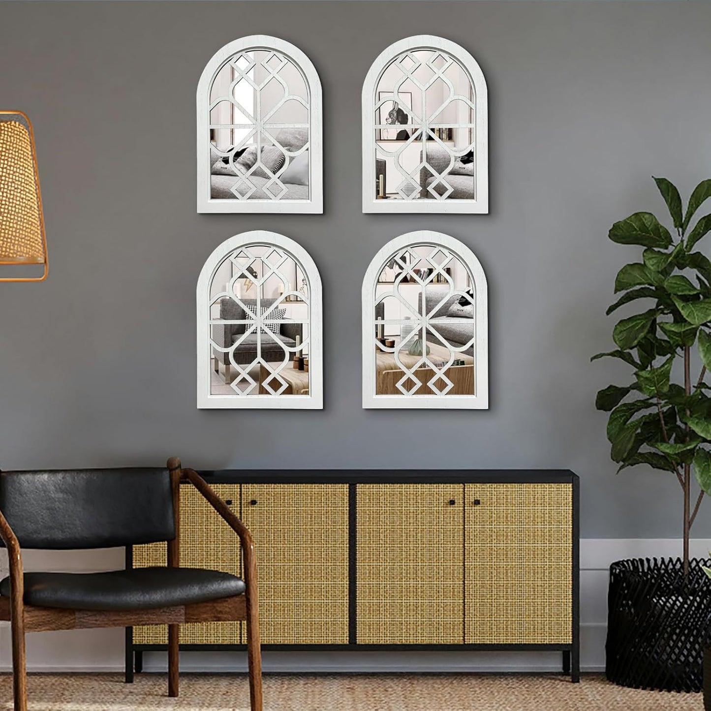 ZEXUIRU 4 Set. Rustic Wall Mirrors for Bedroom Bathroom Living Room Entryway Wood Farmhouse Square Easy to Hang Framed Decorative Accent Hanging Wall-Mounted Mirror Set for Living Room - Black