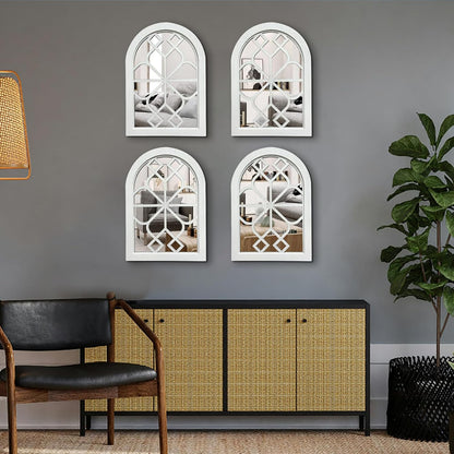 ZEXUIRU 4 Set. Rustic Wall Mirrors for Bedroom Bathroom Living Room Entryway Wood Farmhouse Square Easy to Hang Framed Decorative Accent Hanging Wall-Mounted Mirror Set for Living Room - Black