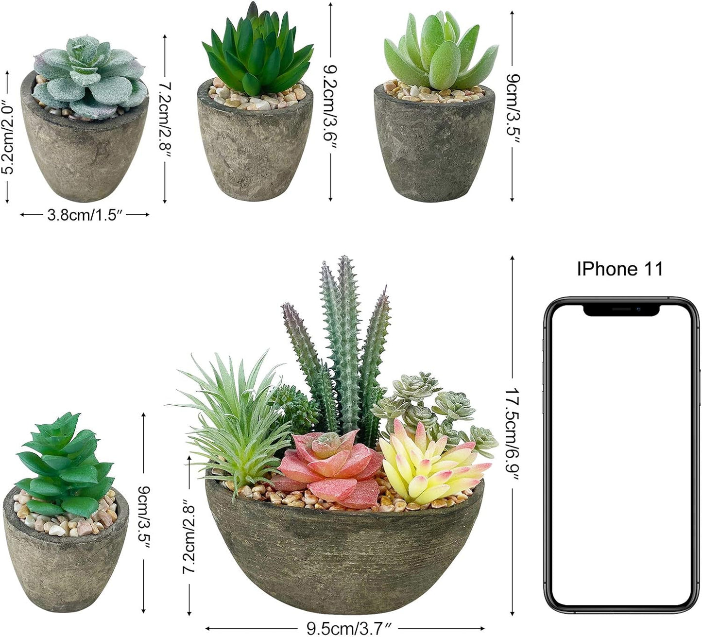 Succulents Plants Artificial 4 Pack, Mini Fake Succulents in Pots, Assorted Small Faux Succulent Decorative for Living Room Home Office Decor