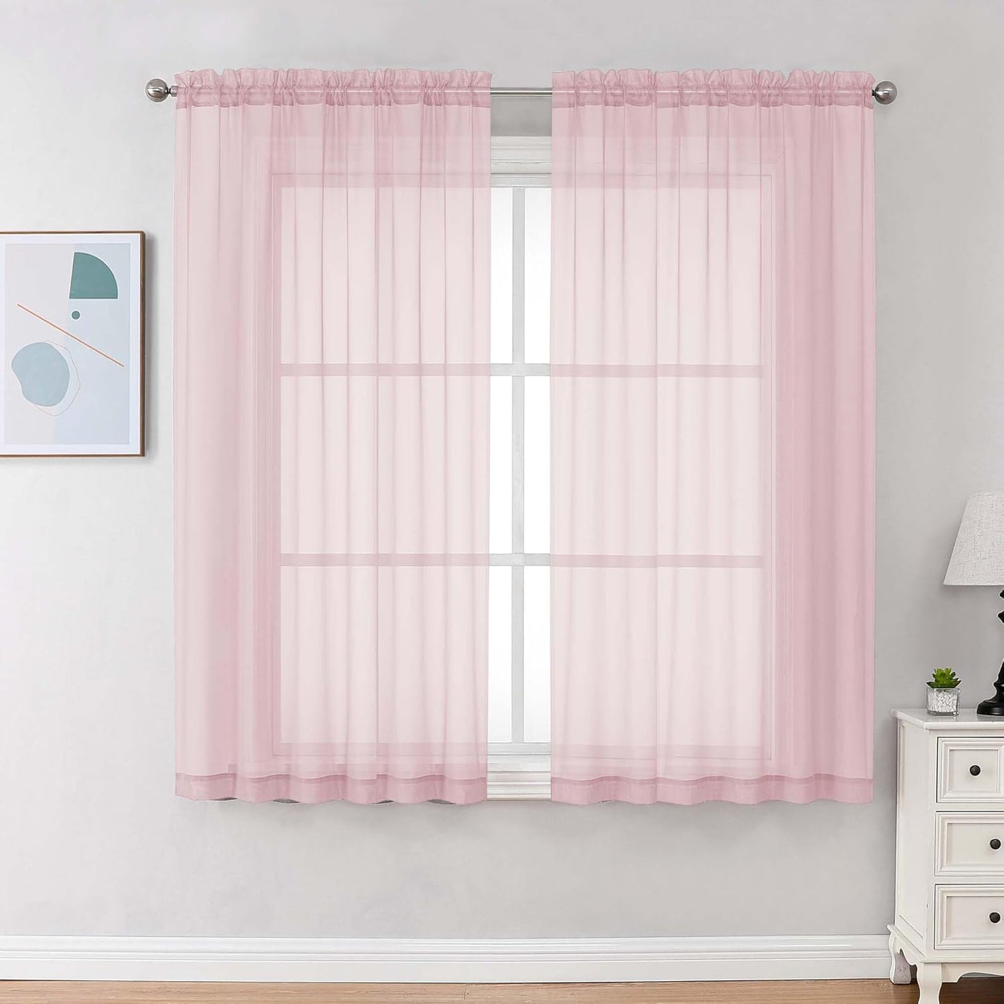 Chyhomenyc Sheer White Valances for Windows 2 Pack, Small Window Curtains for Living Room Bathroom Cafe Laundry Basement, Modern Top Dual Rod Pocket Voile Curtain, 42W x 14L inches, White - Colors C