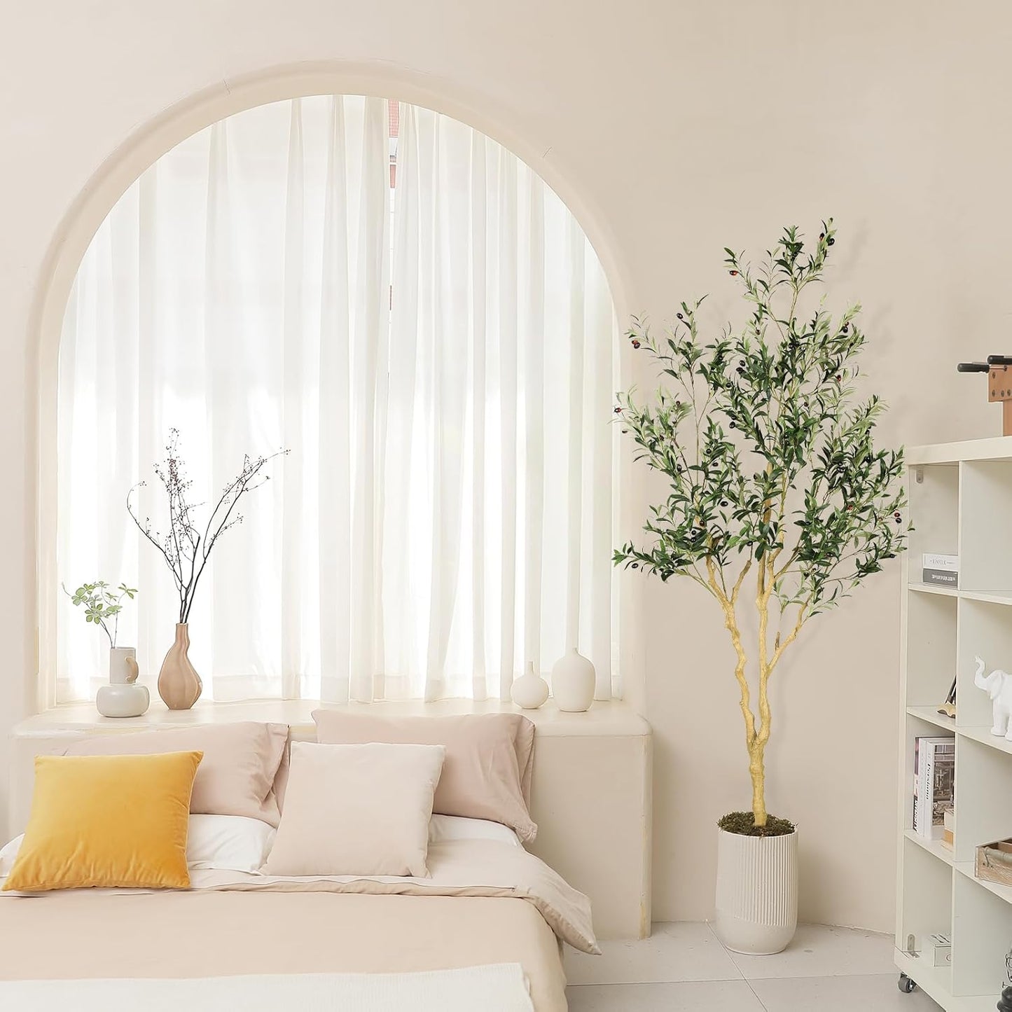 Realead Faux Olive Tree 7ft - Realistic Tall Olive Trees Artificial Indoor - Large Fake Olive Tree with Natural Wood Trunk and Lifelike Leaves - Artificial Olive Tree for Home Office Decor