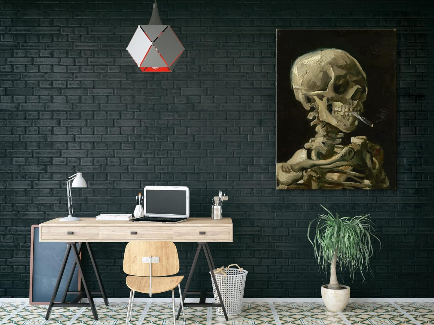 Wieco Art Skull of a Skeleton with Burning Cigarette, 1886 by Vincent Van Gogh Canvas Wall Art for Home Decor and Wall Decor Post-impressionism Canvas Prints Pictures Artwork