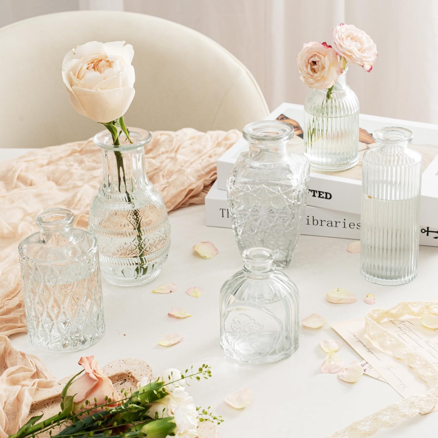 Clear Glass Bud Vase Set of 12 Pcs,Small Bud Vases in Bulk,Glass Crystal Flower Vases Table Centerpieces for Party Event Wedding Decor Baby Shower Decorations (Clear, 12 Pcs)
