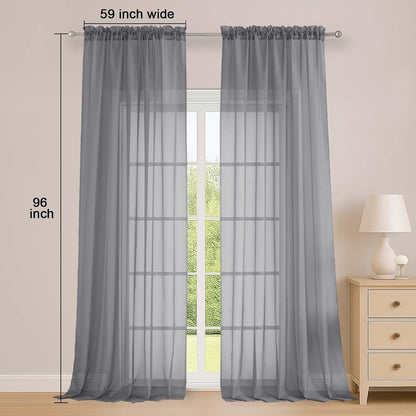 OWENIE Sheer Curtains 84 inches Long 2 Panels Set for Living Room/Bedroom, Rod Pocket Voile Sheer Panel Drapes, White, 2pcs, Each 42" W x 84" L - Colors A