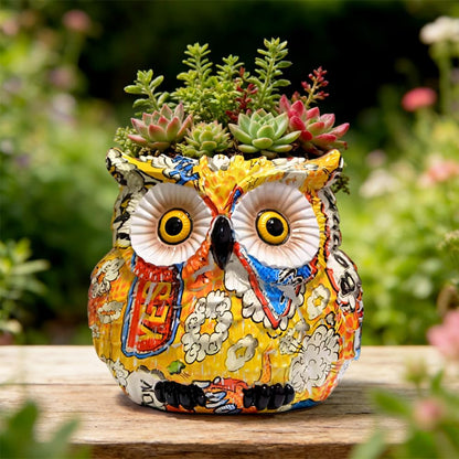 Owl Planter, Owl Succulent Pots, Funny Plant Pots Indoor/Outdoor, Decorative Garden Flower Pot, Cute Small Planters for office Home Decor, Unique Statue Figurine Gifts for Women Mother Teacher Red