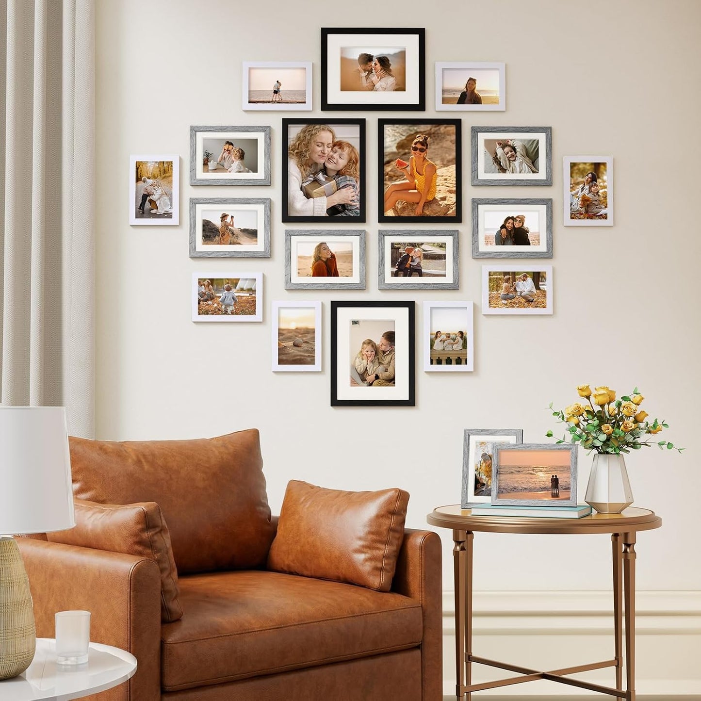 Vittanly 20 Pack Picture Frames Collage Wall Decor, Multi Sizes Including 4pcs 8x10, 8pcs 5x7 and 8pcs 4x6 Photo Frames, Gallery Frame Set for Wall or Tabletop Display, Black, Brown and Dark Grey