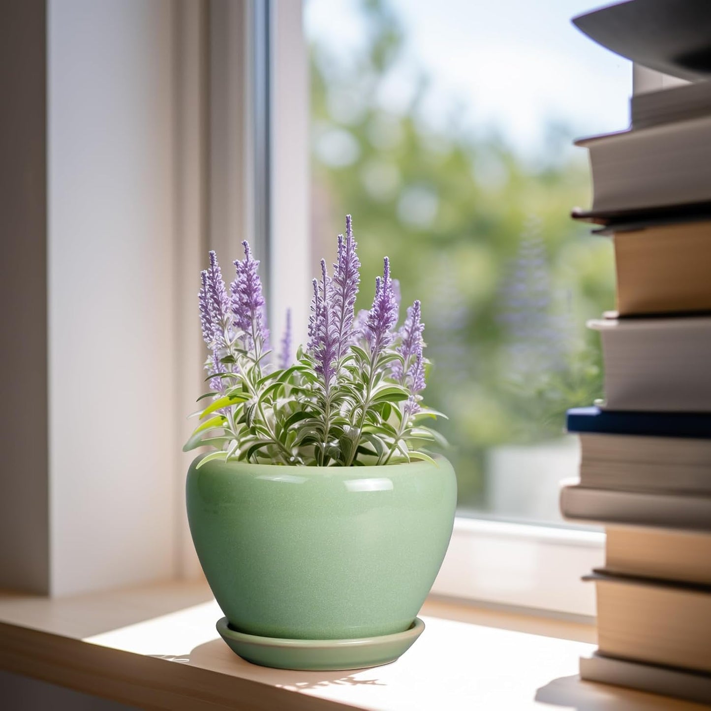 Ceramic Modern Glaze Succulent Planter Pot with Drainage Hole and Saucer 6 Inch Round Flower Plant Pot for Indoor Outdoor Herb Snake Plants