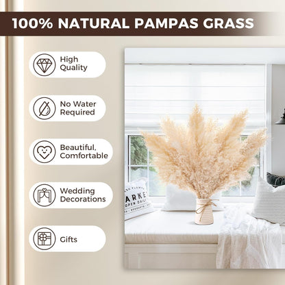 Pasuvsigt 12pcs 40'' Dried Pampas Grass Decor - Tall-Large Pampas Grass - Natural Beige - Boho Home Decor