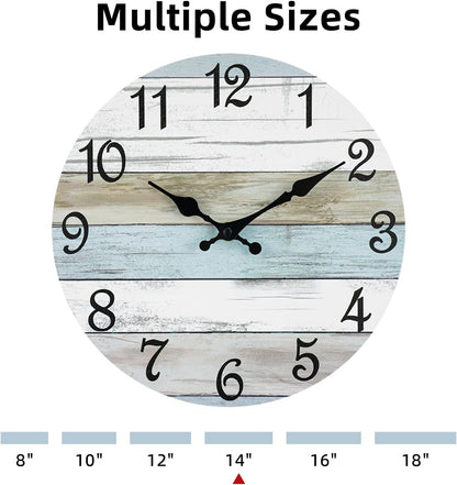 CHYLIN Wall Clock, Silent Non Ticking Battery Operated, Rustic Coastal Country Clock Decorative for Bathroom Kitchen Bedroom 8