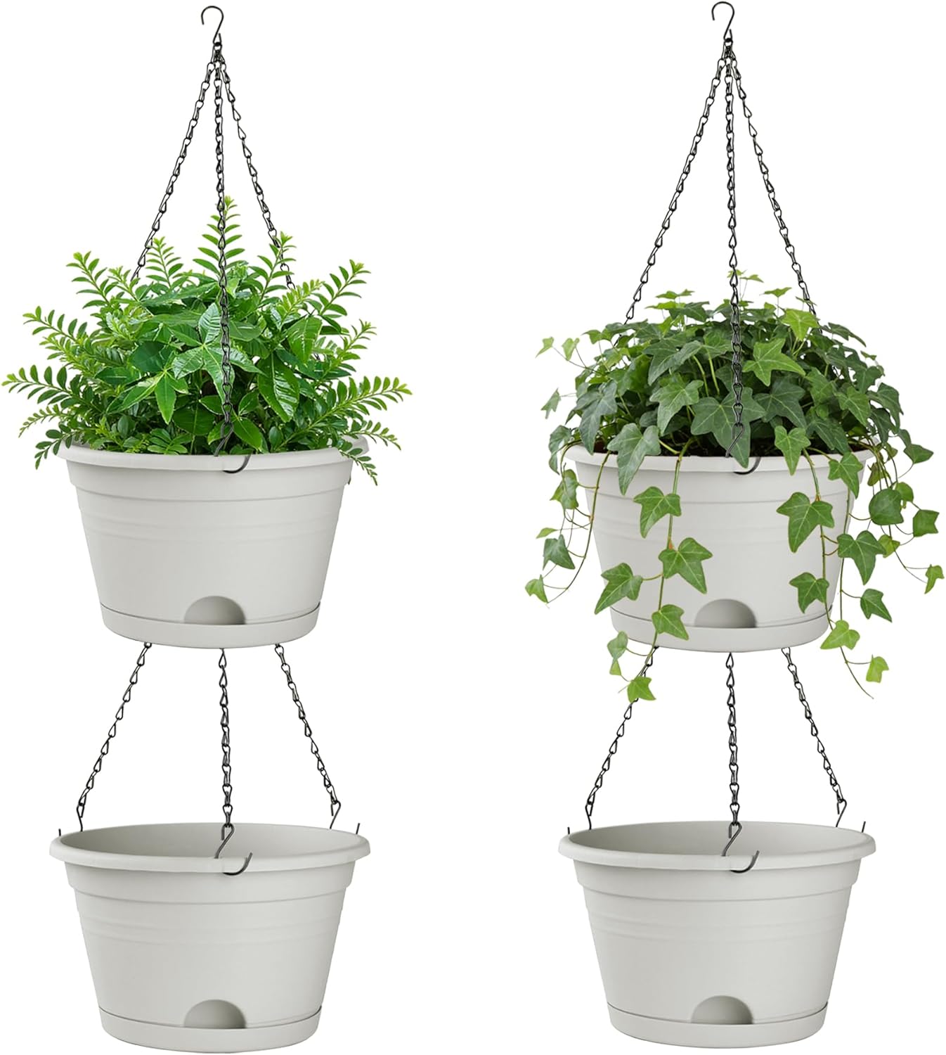 Nooulap 4 Pack Hanging Planters, 10 Inch Hanging Plant Pot with Hanger Chain & Drainage Trays, Hanging Baskets for Plants Outdoor Indoor, Flowers Pots for Home, Garden, Porch Decor (Black)