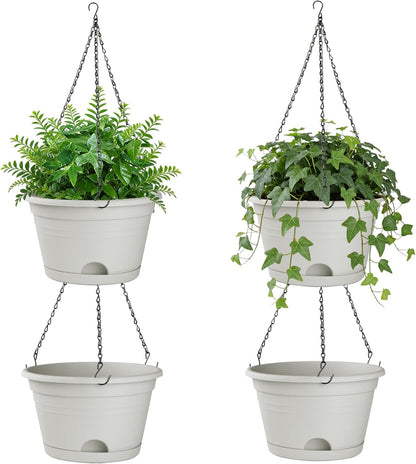 Nooulap 4 Pack Hanging Planters, 10 Inch Hanging Plant Pot with Hanger Chain & Drainage Trays, Hanging Baskets for Plants Outdoor Indoor, Flowers Pots for Home, Garden, Porch Decor (Black)