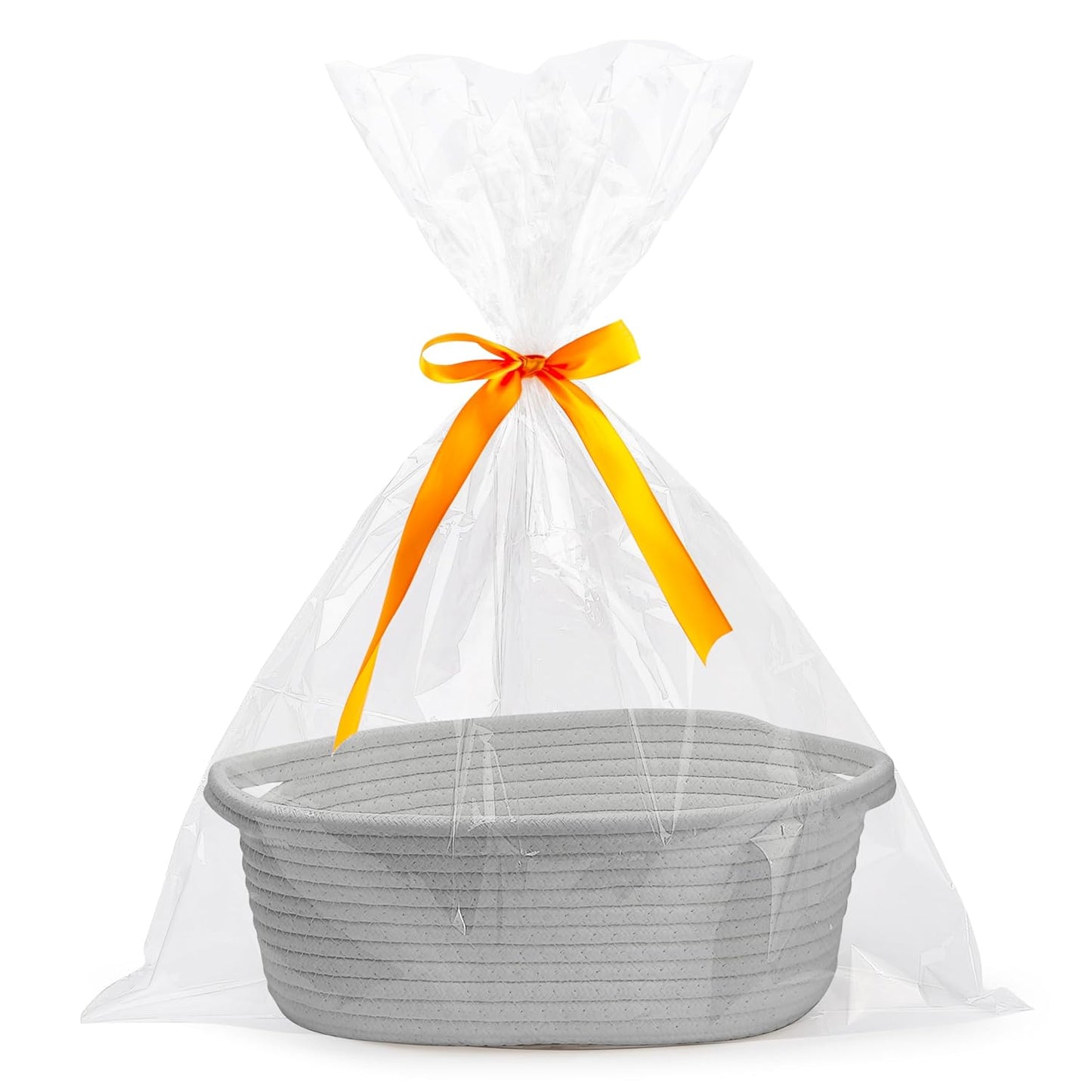 Pro Goleem Small Woven Basket with Gift Bags and Ribbons Durable Baskets for Mothers Day Gifts Empty Small Rope Basket for Storage 12"X 8" X 5" Baby Toy Baskets with Handles, White