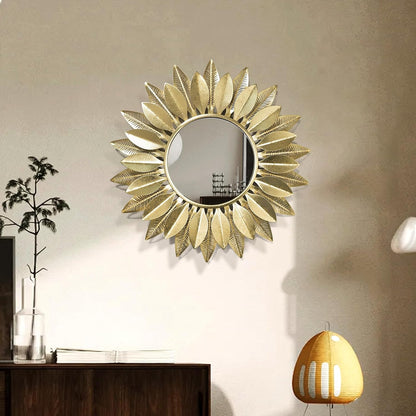 24" Gold Sunburst Decorative Wall Mirror – Handmade Flower Design, Luxury Round Accent Mirror Boho Wall Decor for Bedroom,Entryway, Dining Room & Kitchen