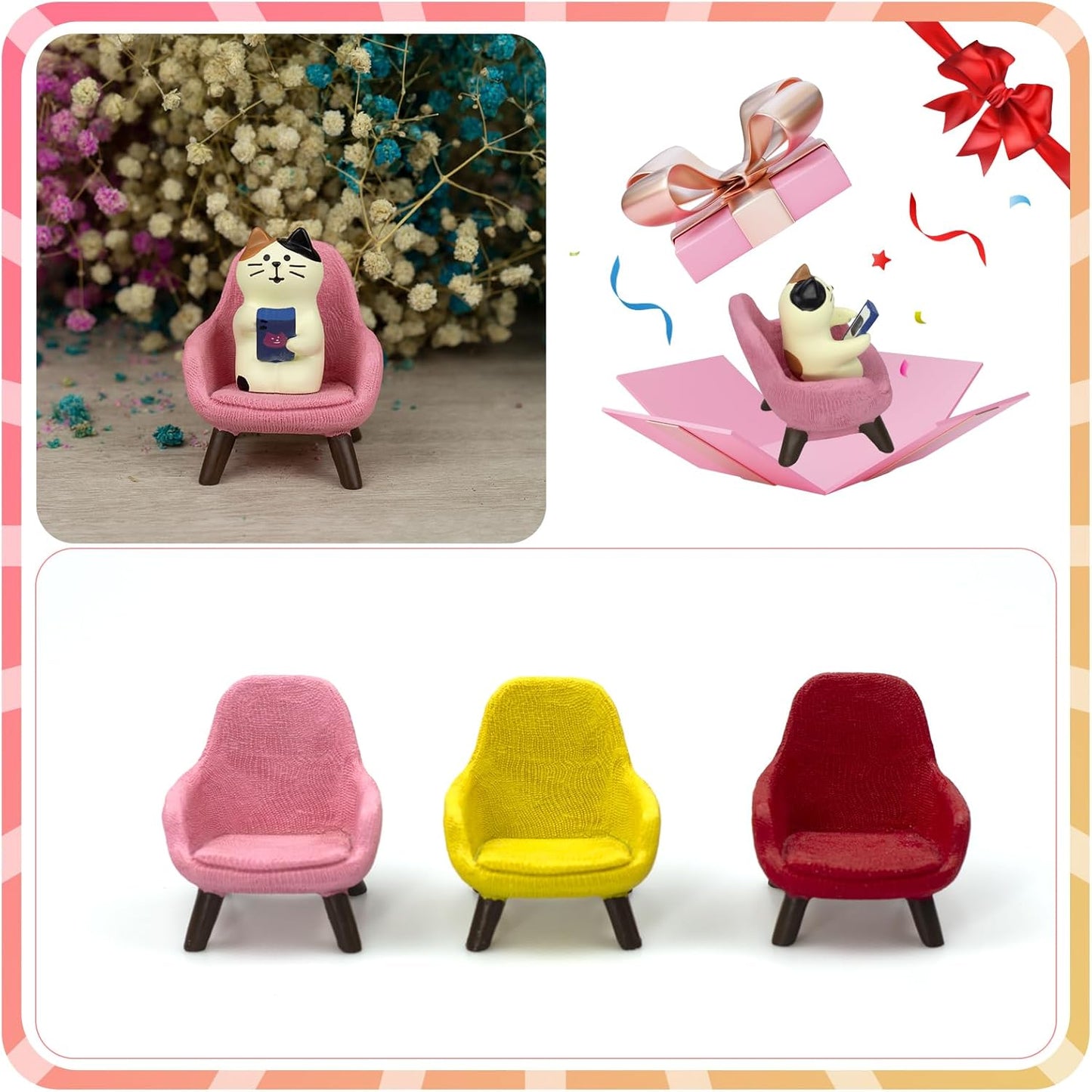 Refintural Miniature Frog Eating Cake Figurine - Funny Shelf Desk Decoration - Perfect Cute Frog Gift (Pink Sofa)