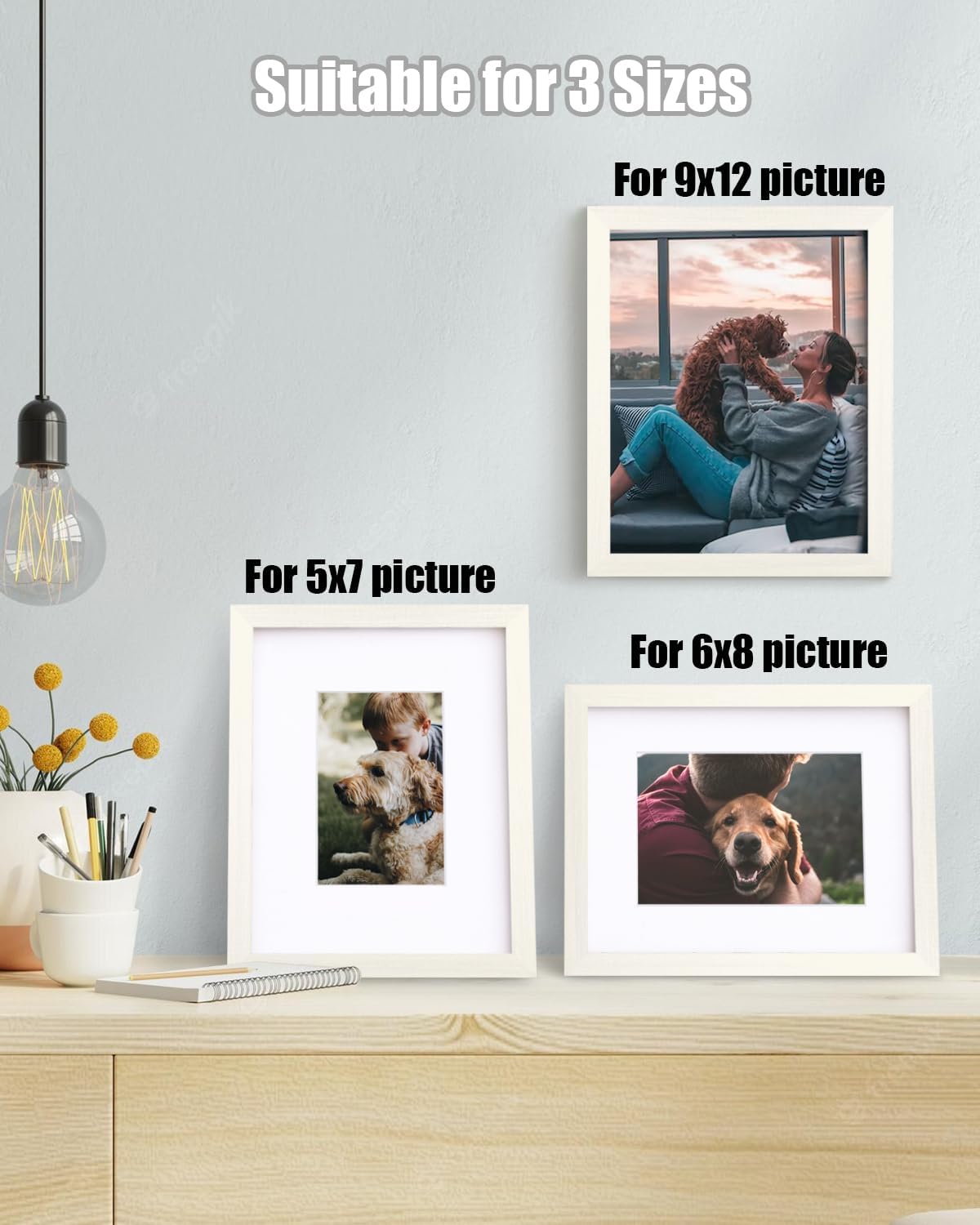 Egofine 12x16 Picture Frame Black, Covered by Plexiglass Made of Solid Wood, Display Pictures 9x12 and 11x14 with Mat or 12x16 Without Mat, for Wall Mounting Photo Frame - Colors A