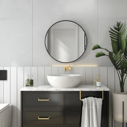 Sunniry Black Round Mirror, Round Mirror 24 inch, Black Circle Mirrors Matte Metal Frame, Wall Mounted Mirrors for Living Room, Bathroom, Wall, Entryway.