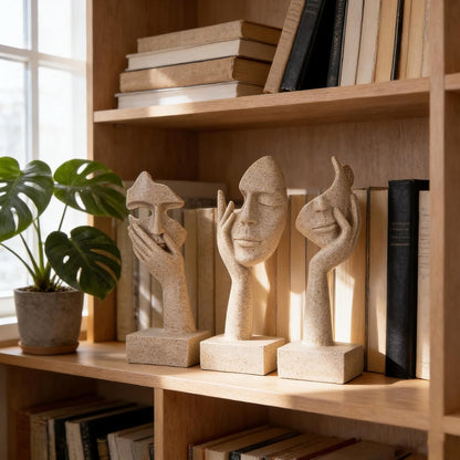 3 Pcs Thinker Small Statue Set - Black Gold Home Decor Abstract Art Figurines for Shelves, Living Room Coffee Table, Office Desktop (3 Pcs Gold, 6")