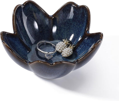 Pink Flower Ring Dish Holder,Jewelry Dish Tray,Small Trinket Tray,Jewelry Plate Bowl,Key Bowl,Decorative Plate,Mothers Day Birthday Gifts for Women Friends,Ceramic Kiln effect White